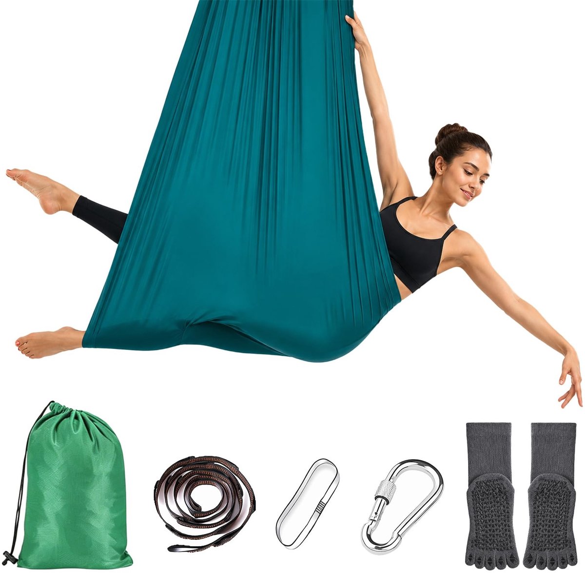 Dailygoods - Aerial Yoga Hammock Set 150x280 cm - Groene Yoga Hangmat