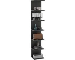 SnelShoppen - ComfortCove Boekenkast Wandplank met 7 Planken, Zwart, Stijlvol en Ruimtebesparend voor Woonkamer, Slaapkamer en Thuiswerkplek
