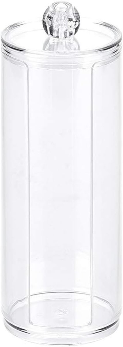 Wattenschijfjesdispenser - Opberger Container - Badkamer Organiseren - Met Deksel - 19.5 cm Hoog - Transparant