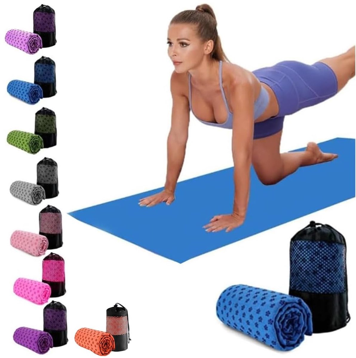 SnelShoppen - Oaygat Yogamat Handdoek 61x182,9 cm Antislip Sneldrogend Yoga Deken Mat met Mesh Draagtas - Absorberende Warme Yogahanddoek voor Bikram