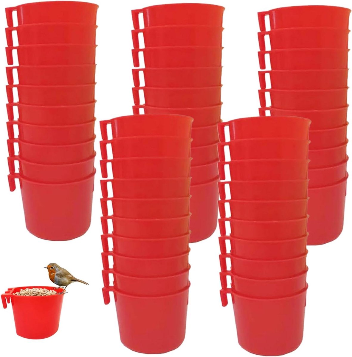 Plastic Vogel Voederbakjes - Vogel Voerdispenser - Vogels Voeren - Hangend Ontwerp - 50 stuks - Rood