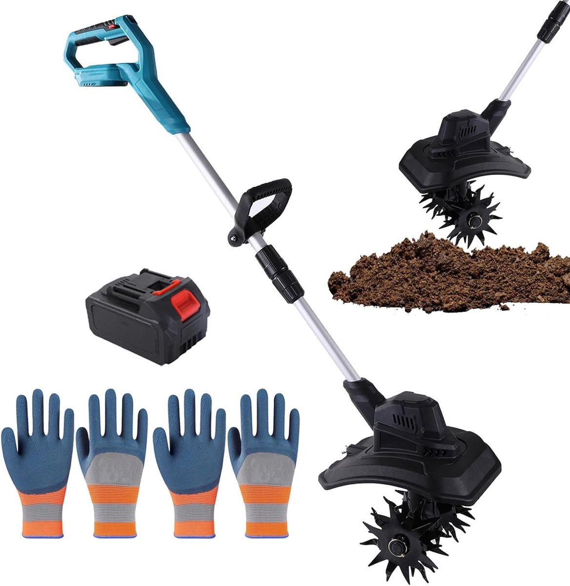 Draadloze Freesmachine - Bodemwoeler Tuin - Bodem Bewerken - Telescopische Steel - 16cm Diep 23cm Breed - Zwart