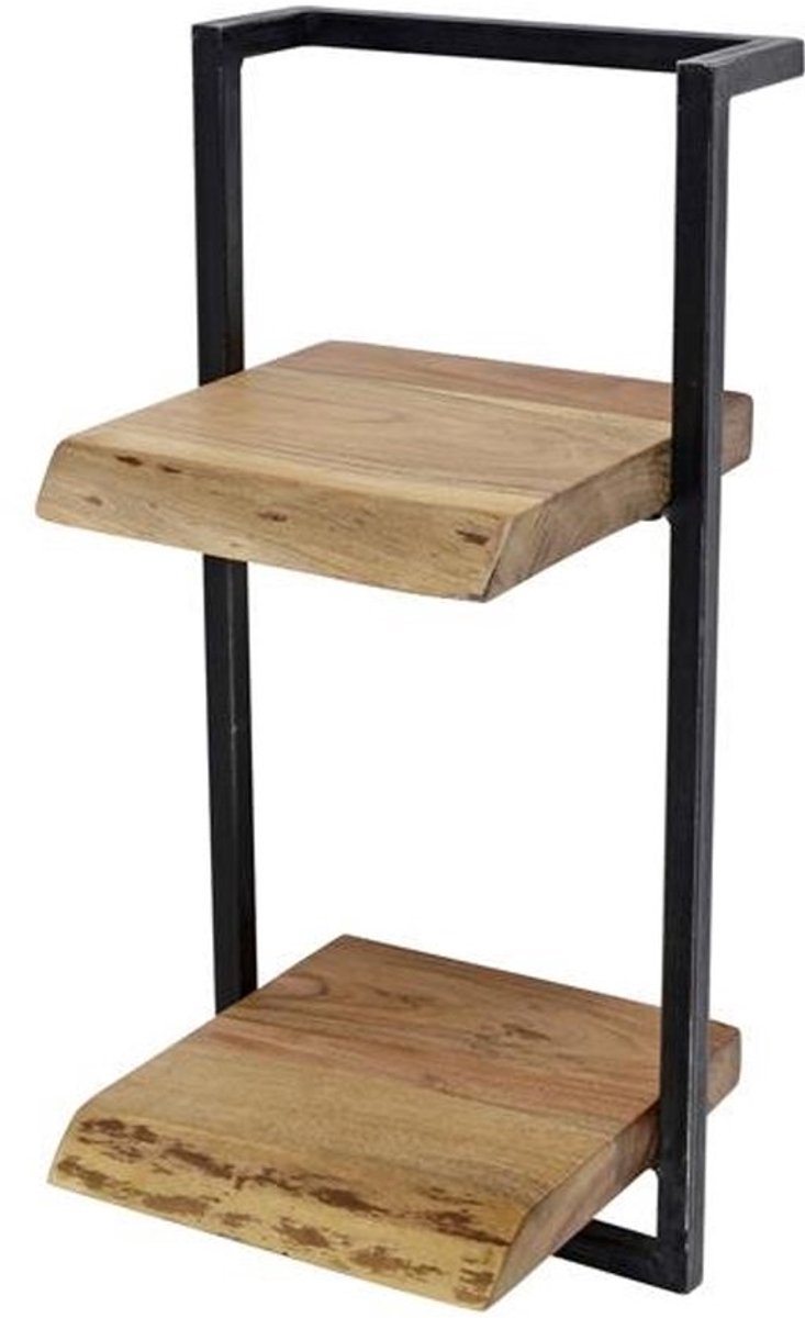Houten Wandplank Industrieel met 2 Planken - Muurplankje Zwevend (30x65 cm) - Wandplank Kinderkamer - Houten Muurplank Industrieel met Metaal - Zwevende Wandplank/ Boekenplank - Nachtkastje - Wandplanken Bruin