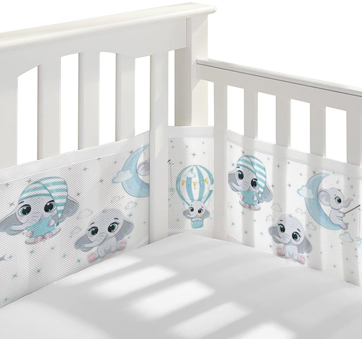 SnelShoppen - Guyisile Babynestje 2 Stuks Ademend Mesh Bumper met Luchtcirculatie, 4 Zijkanten Babybescherming, Verstelbaar, Afneembaar, Wasbaar, 340