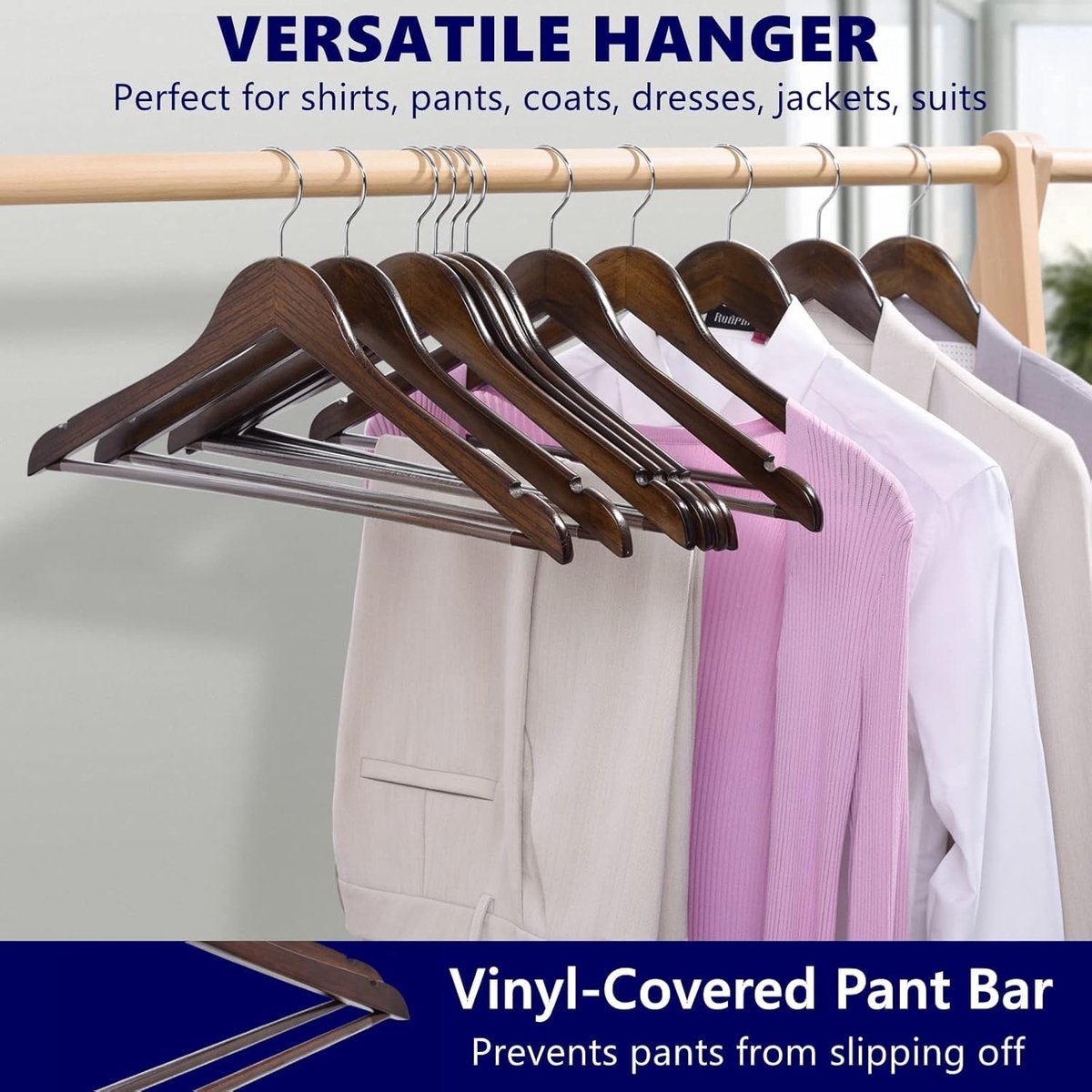 SnelShoppen - 30 stuks Houten Retro Kleerhangers 44,5 cm Antiek Bruin met Stang en Groef voor T-shirts, Hemden, Paks, Mantels, Jurken en Bruiloften