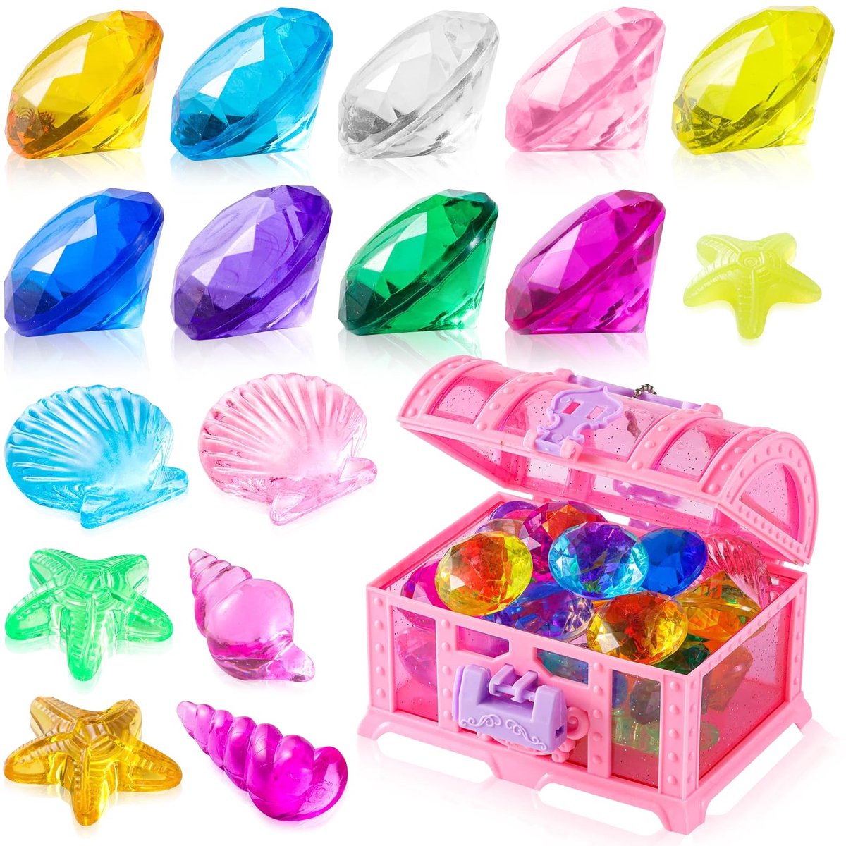 SnelShoppen - Onderwatersieraden Set 28 Stuks - Duikspeelgoed voor Kinderen - Kleurrijke Edelstenen voor Onderwater Spelletjes en Decoraties - Perfect