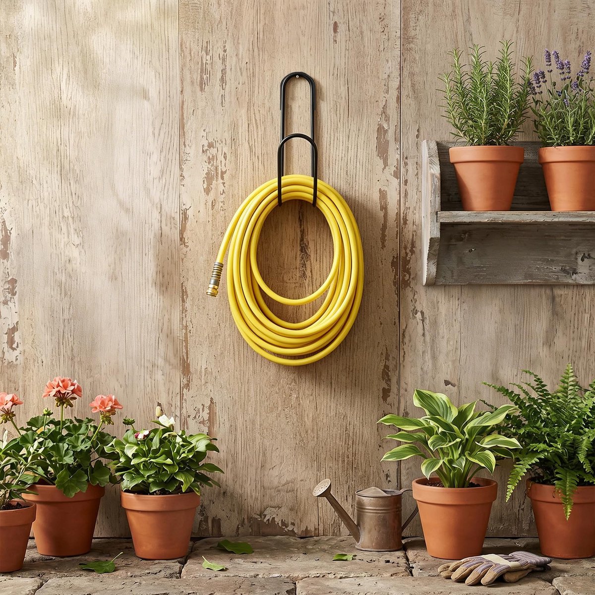 SnelShoppen - Tuinslanghouder Wandhouder, Metalen Slanghouder Muur Zonder Boren, Tuinslang Ophangsystem voor Tuin, Keuken, Garage, Erf - Ideaal voor B