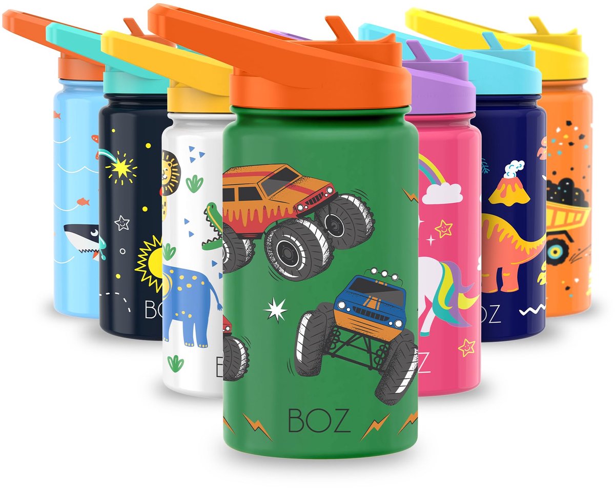 SnelShoppen - Kinder Drinkfles met Rietje en Deksel, Geïsoleerde RVS Fles voor School en Sport, Vaatwasserbestendig, Lek- en Spillproof, BPA-vrij, 414