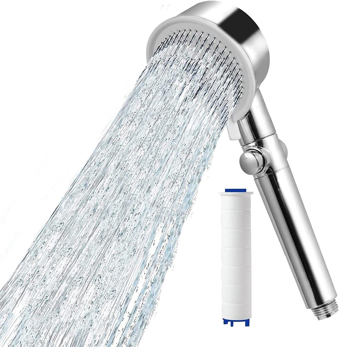 SnelShoppen - Douchekop Handdouche met Filter - 360° Roterende Waterbesparende Hoge Druk - 5 Straalsoorten met Stopknop - Chroom - Perfect voor Badkam