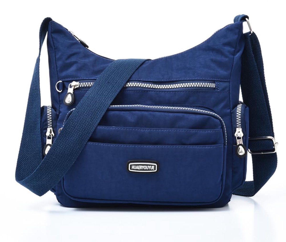 SnelShoppen - Dames Schoudertas Kleine Handtas Waterdicht Nylon Multifunctionele Crossbody Tas voor Werk School Shopper Donkerblauw Medium Modieus