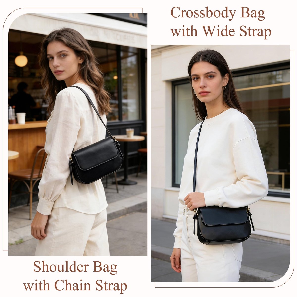 SnelShoppen - Mabecol Schoudertas Dames - Kleine Handtas PU-leer - Zwarte Shopper voor Werk & Vrije Tijd - Compacte Schoudertas 2.8 Liter