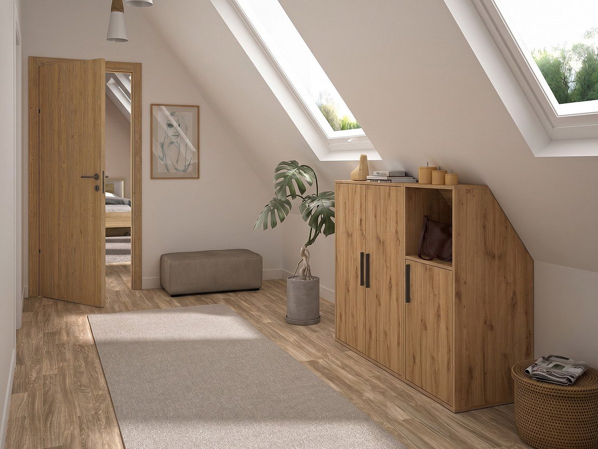 Vente-unique Kast voor onder schuin dak met 3 deuren en 1 nis - Kleur: Naturel ADEZIO