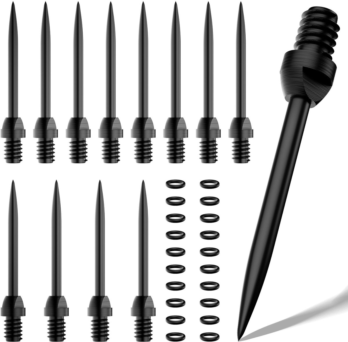 Dailygoods- Dartpunten Stalen 12 Stuks - Darttips - Dartpuntenslijper - Dartpunten Verwijderer - O-type Rubber Ringen - Nauwkeurige Worp