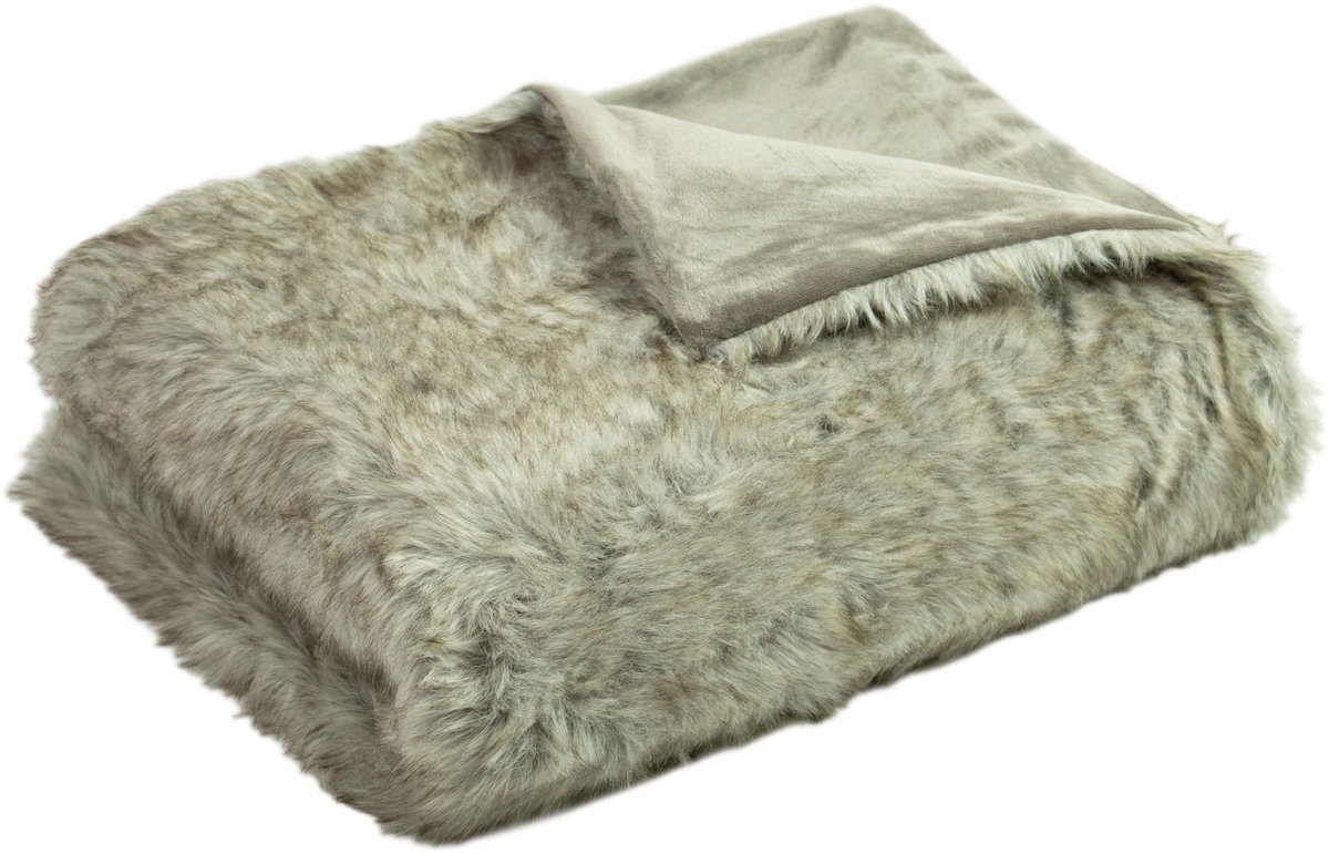Dailygoods - Kunstveloursdeken 100% Polyester - 150x200 cm Grijs-Bruin