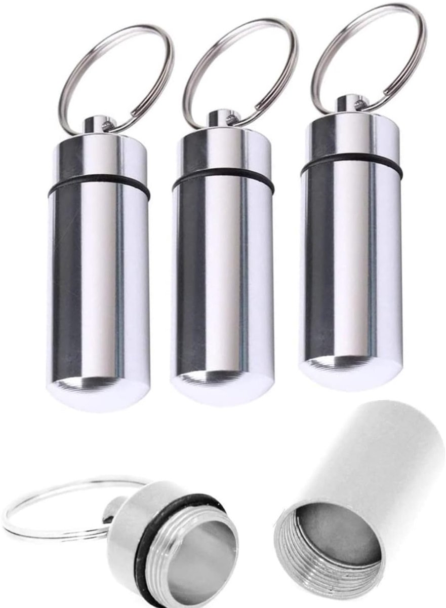 Dailygoods - 3 Lege Pillendozen - Waterdicht en Compact - Ideaal voor Reizen - Aluminium Pillendoos - Sleutelhanger voor Pillen - Geschikt voor Ou...