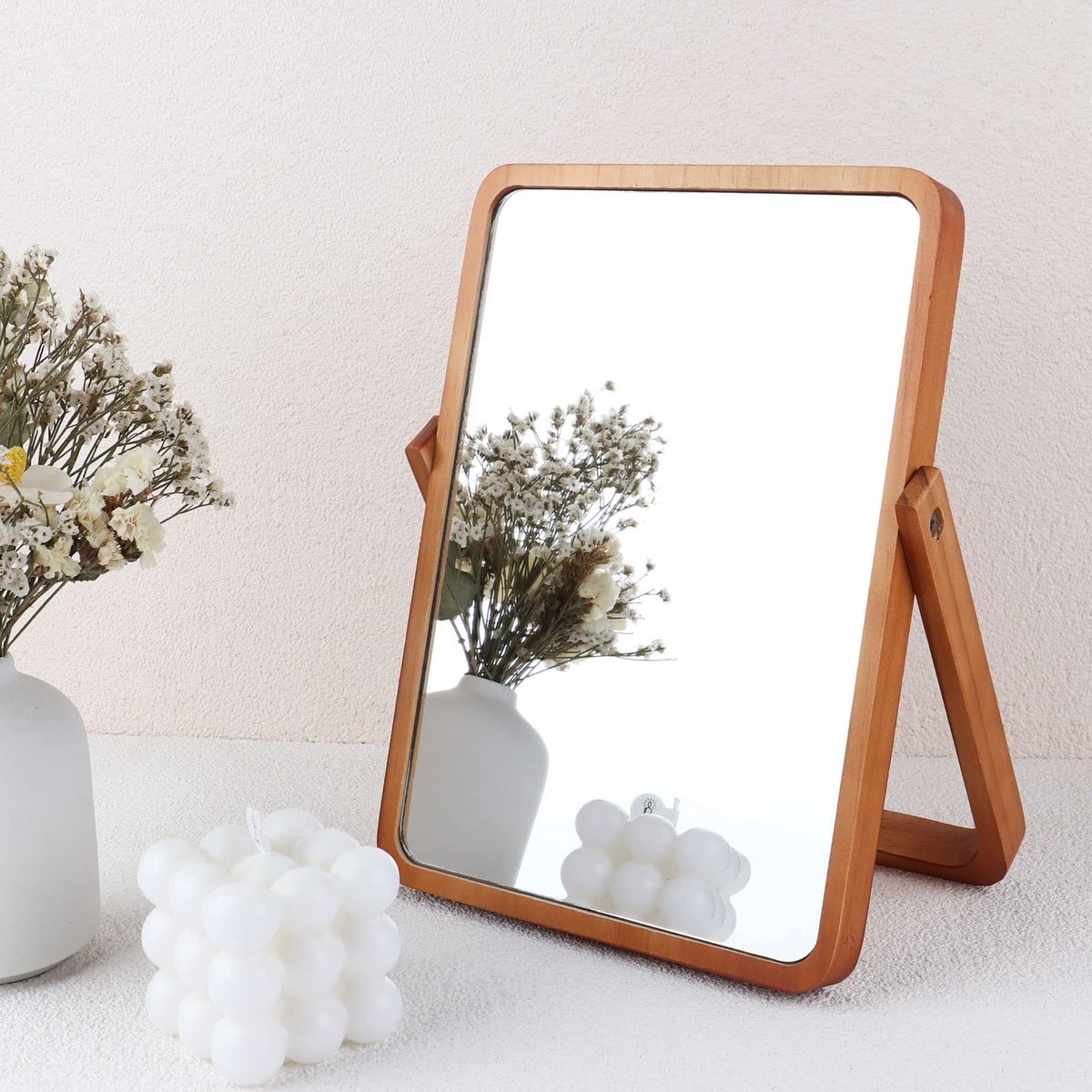 Dailygoods - Houten Cosmetica Spiegel - Kleine Rechthoekige Spiegel voor Opmaak en Decoratie