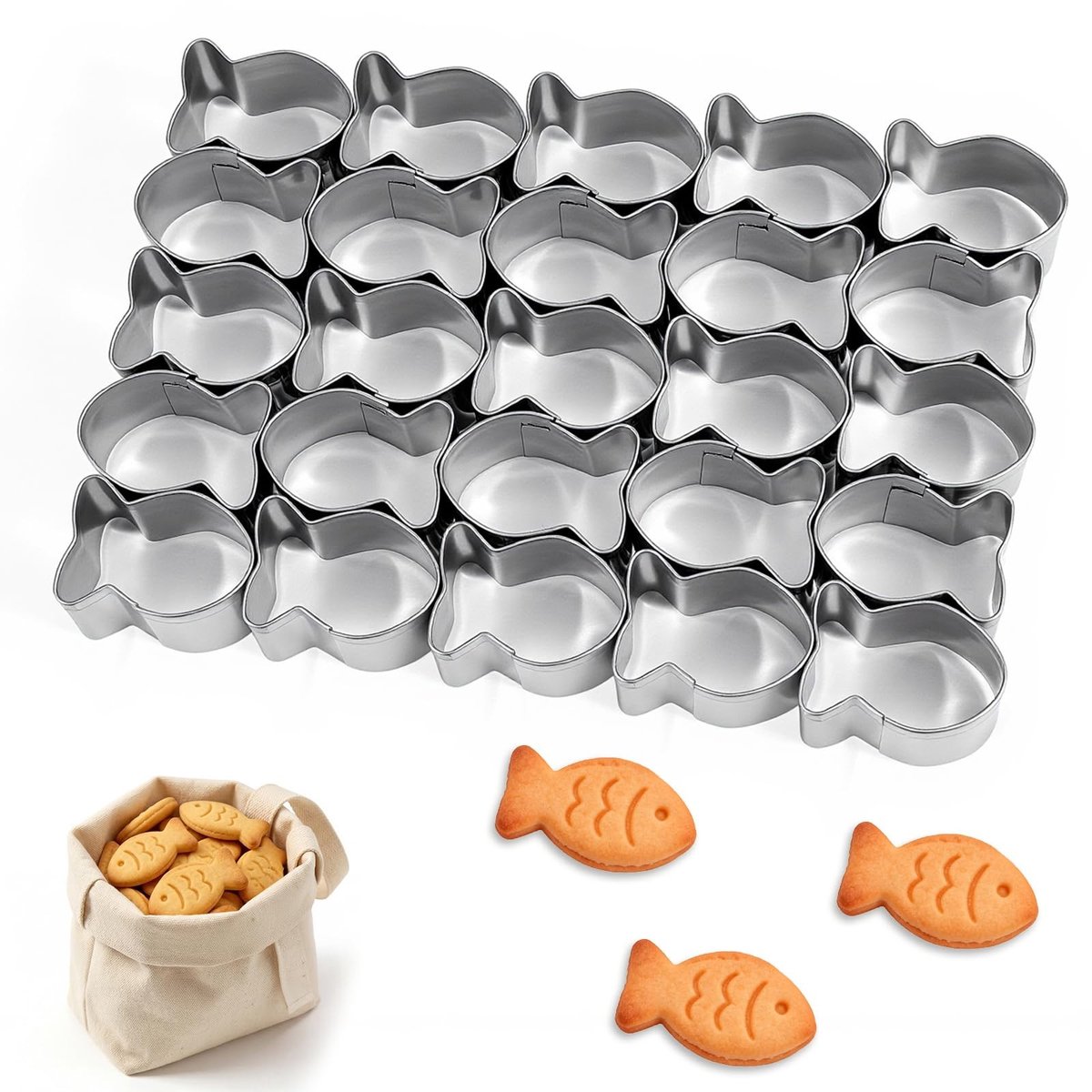 Dailygoods- Koekjessnijder Gouden Vis - Roestvrij Staal - Antislip - Kleine Holtes - Dierlijke Vorm - Ideaal voor Bakken - Koekjesvormpje