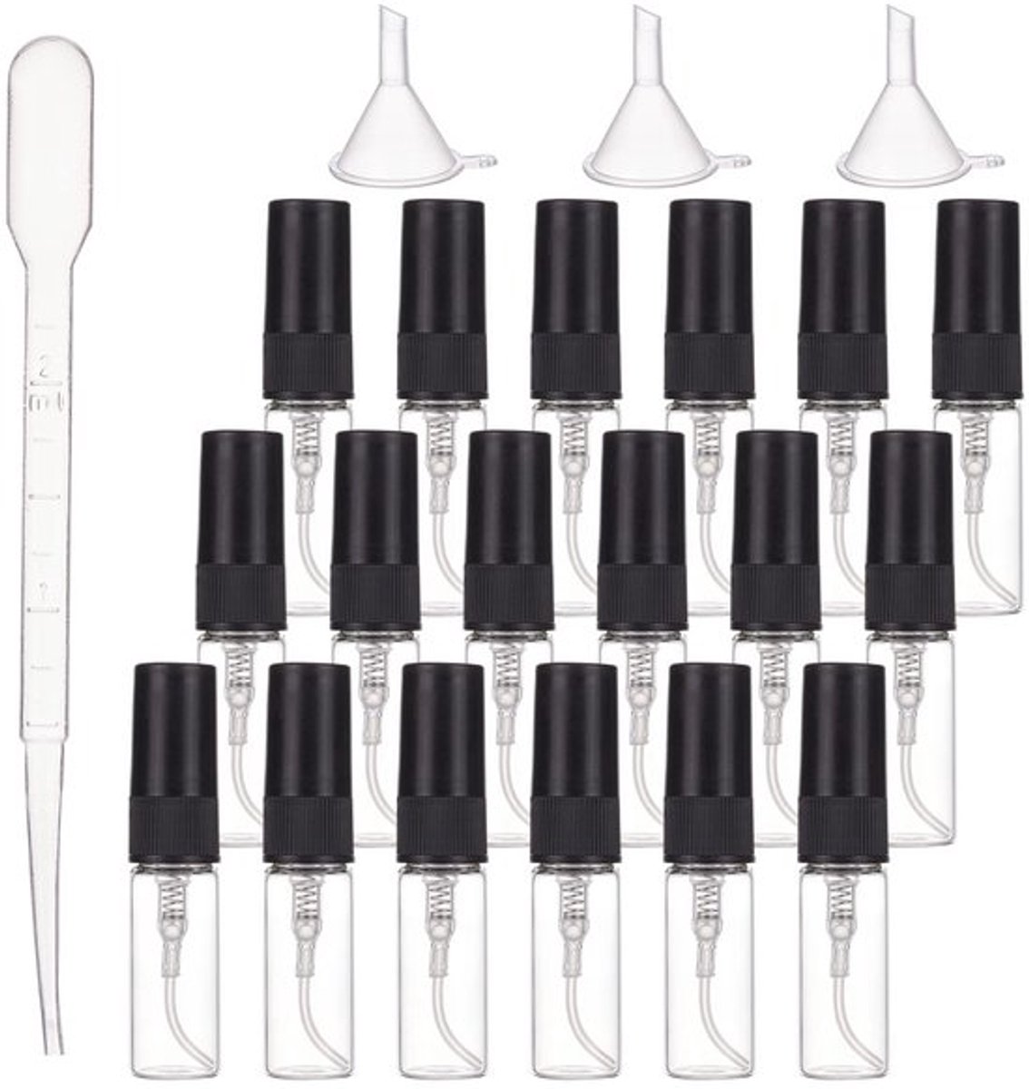 Verstuiver 40 stuks 3 ml - Mini Sprayflacon - Leeg Glas - Trechter - Pipetten 2 ml - Creatieve Verpakking - Spuitfles