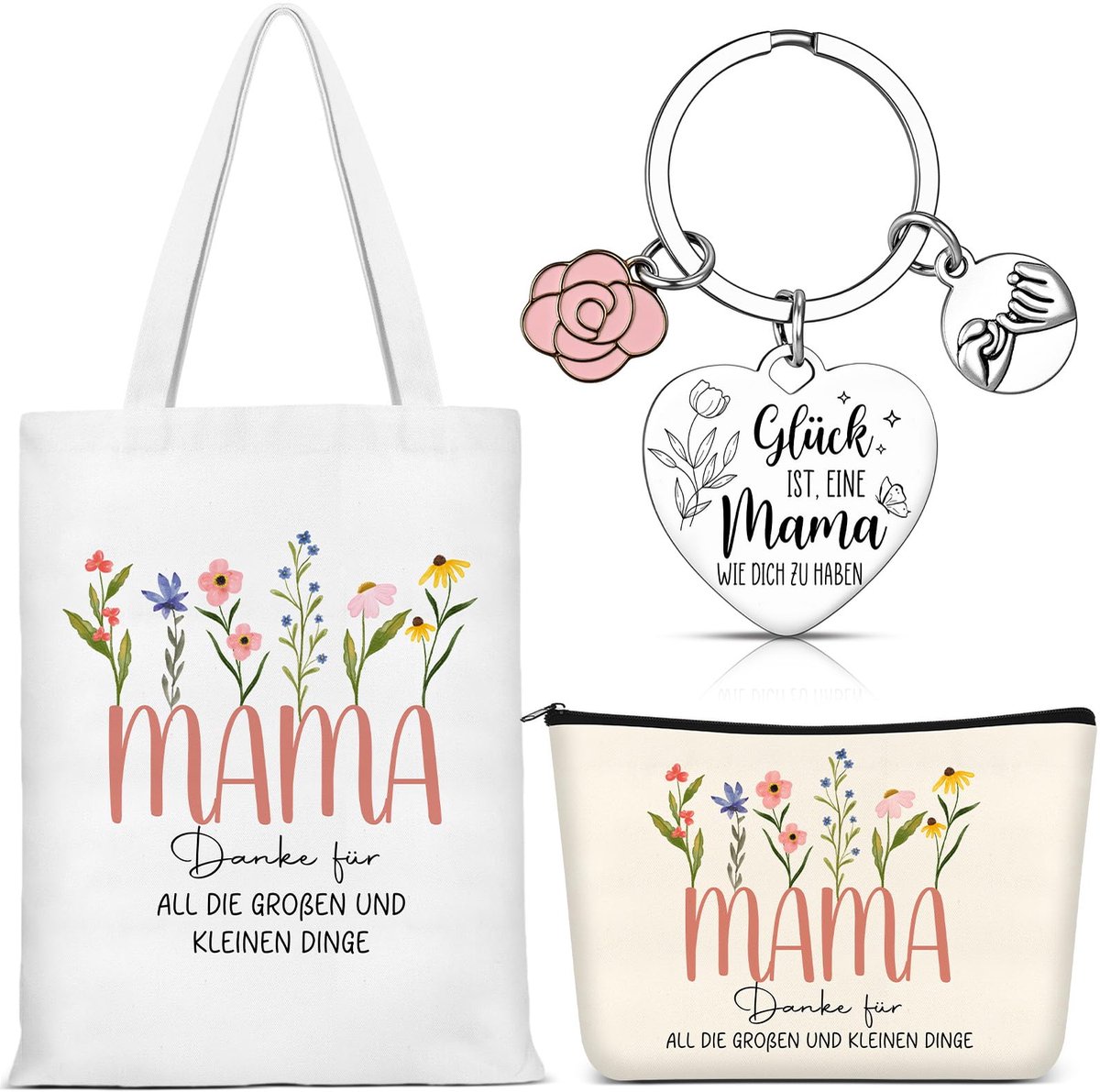 Dailygoods - 3 Cadeaus voor Mama - Canvas Boodschappentas, Make-uptas en Sleutelhanger