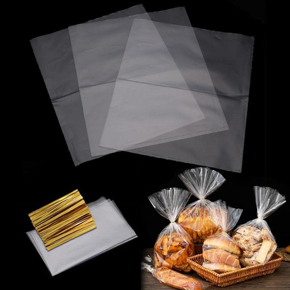 Dailygoods - 200 Transparante Cellofaanzakjes met Metalen Bindband - Voor Snoep en Cadeaus