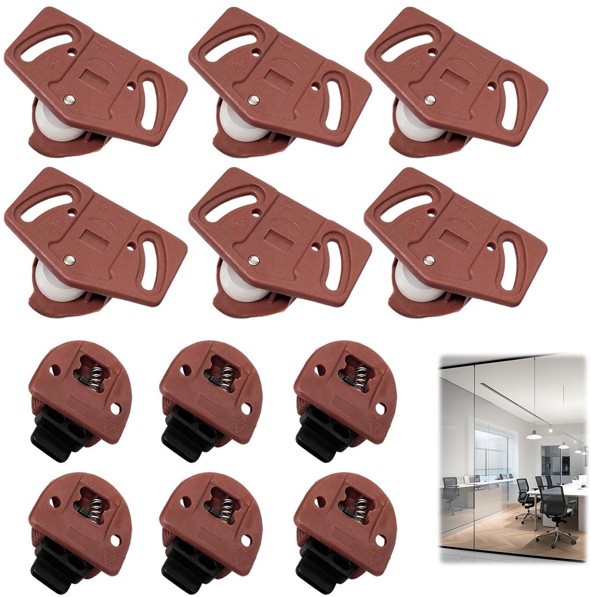 Dailygoods- Stille Wielen Set van 6 - Schuifdeurwielen - Geleiders - Eenvoudige Installatie - Hoogwaardig Nylon - Intrekbare Bovenste Wielen