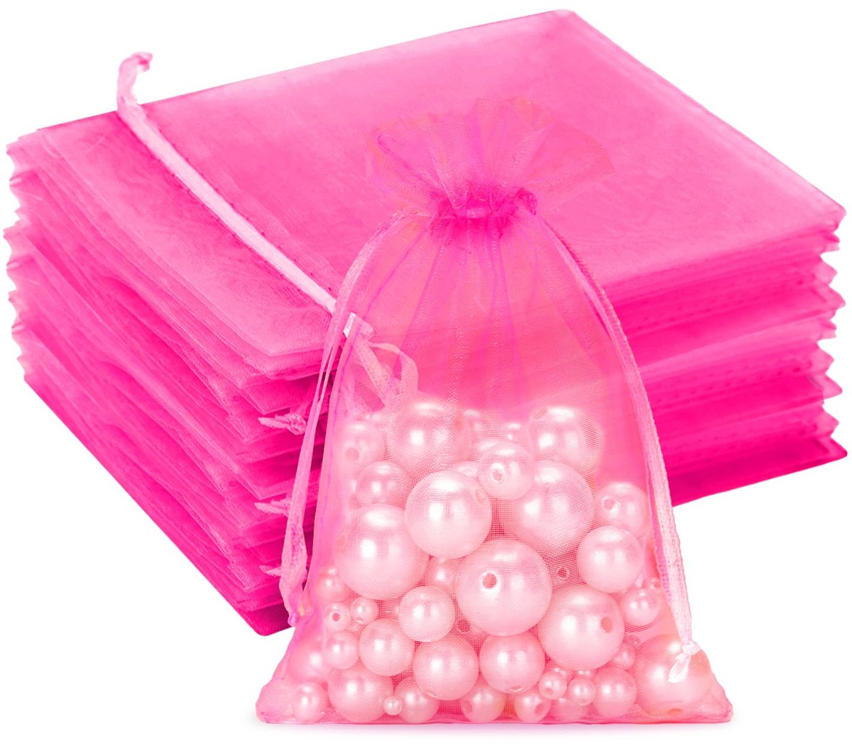 Dailygoods - Organzazakjes - Geschenkzakjes - Perfect voor bruiloften - Rozenrood - Snoepzakjes - Voor kleine geschenken - 50 stuks