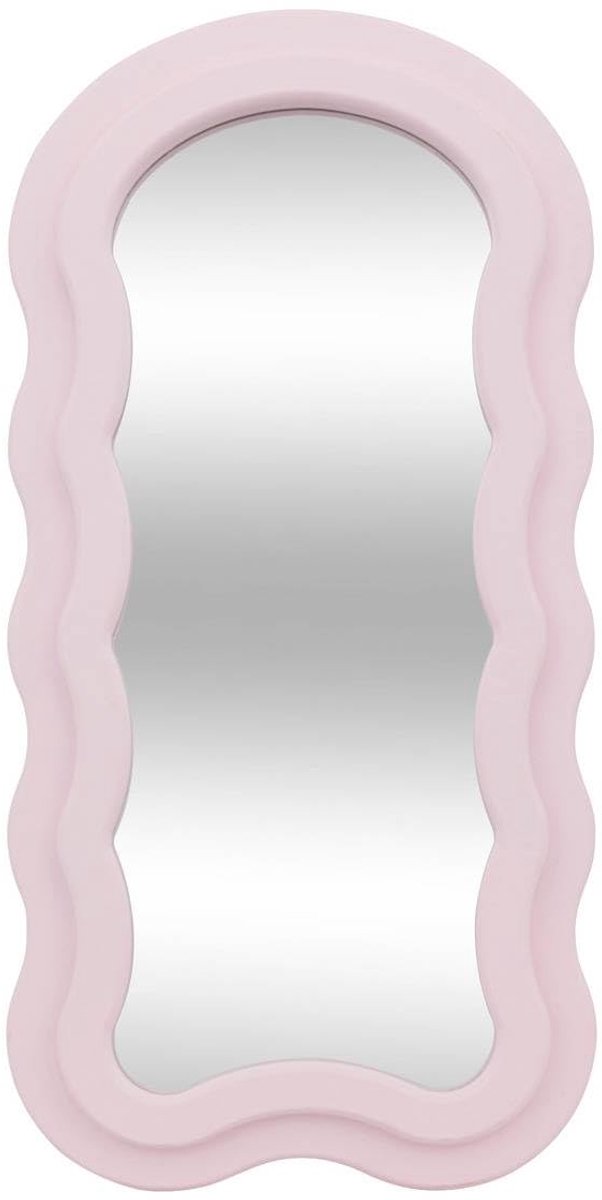 Dailygoods- Kinderspiegel 60 x 30 cm - Roze MDF - Golvend Design - Kinderkamer Decoratie - Veiligheidswaarschuwing - Charmante Touch