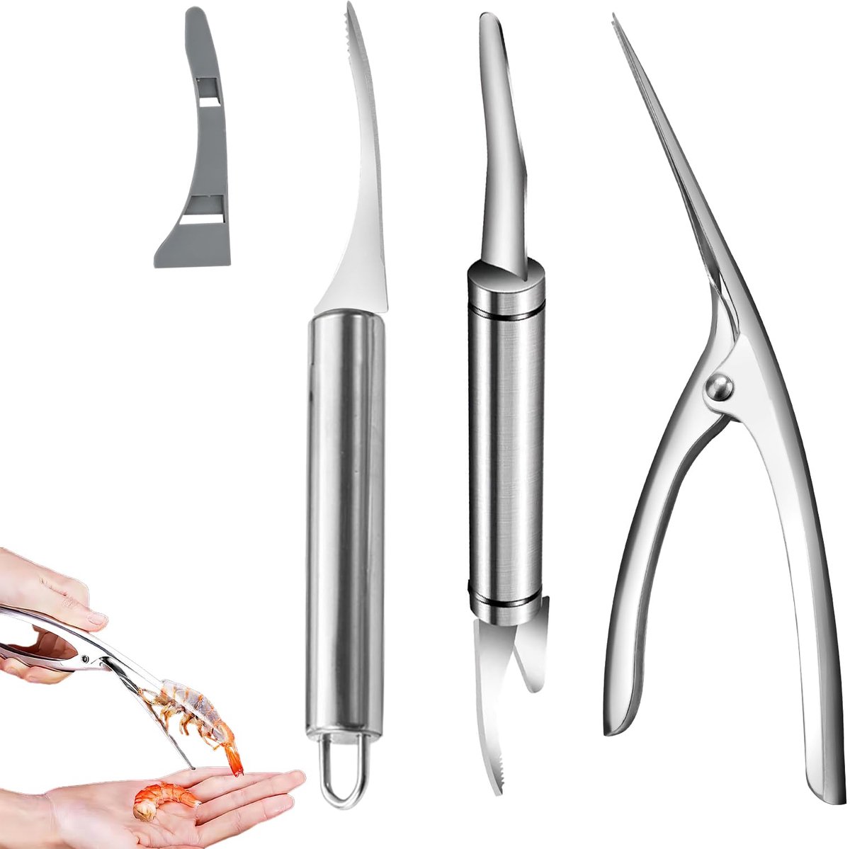 Dailygoods - Set van 3 5-in-1 Multifunctionele Garnalenmesjes - Voor het Schoonmaken van Zeevruchten