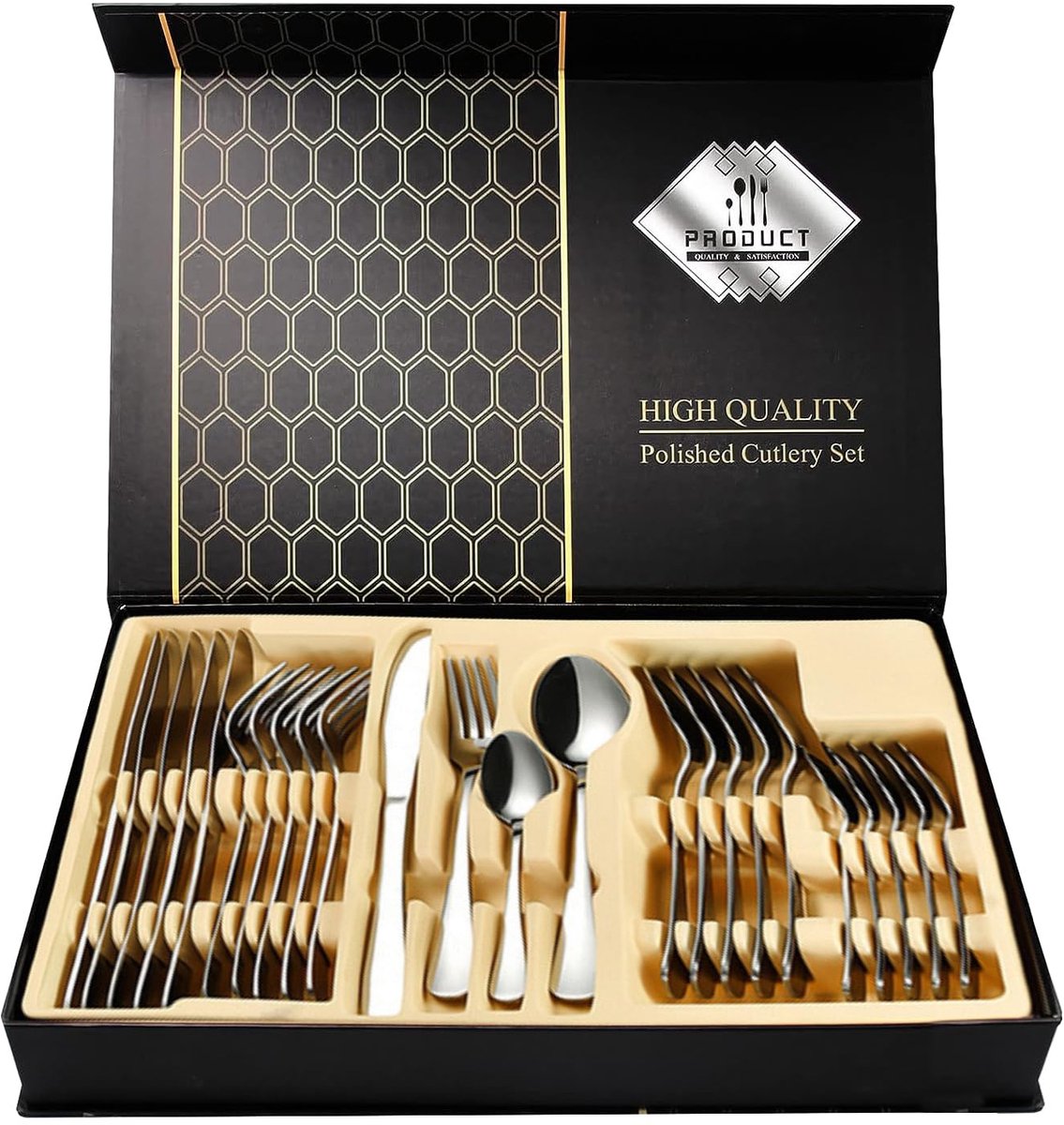 Dailygoods - Bestekset Zilver voor 6 Personen - 24-delig Roestvrij Staal in Geschenkdoos