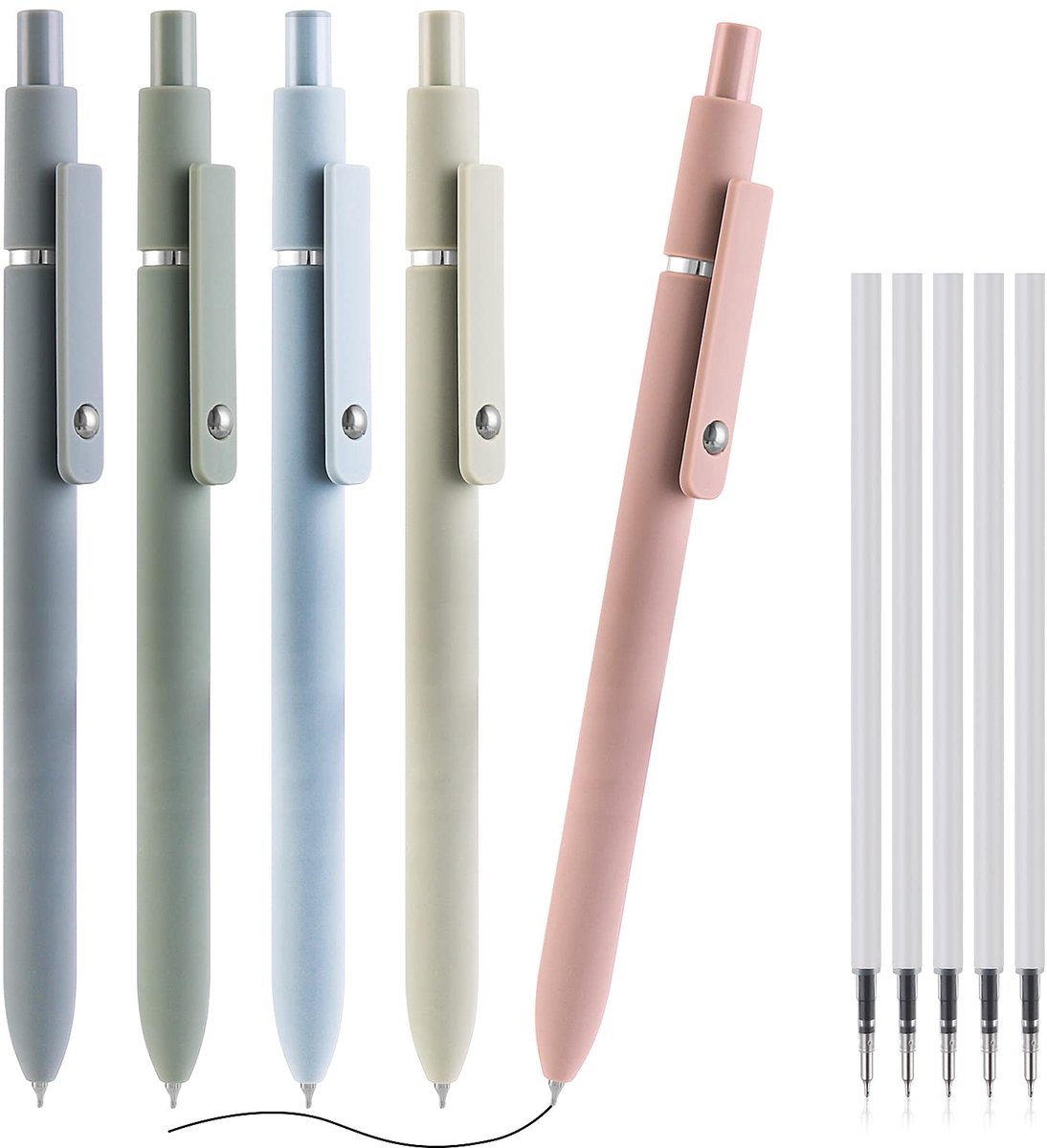 Dailygoods - Set van 5 Aesthetische Balpennen met Navullingen - Voor School en Kantoor