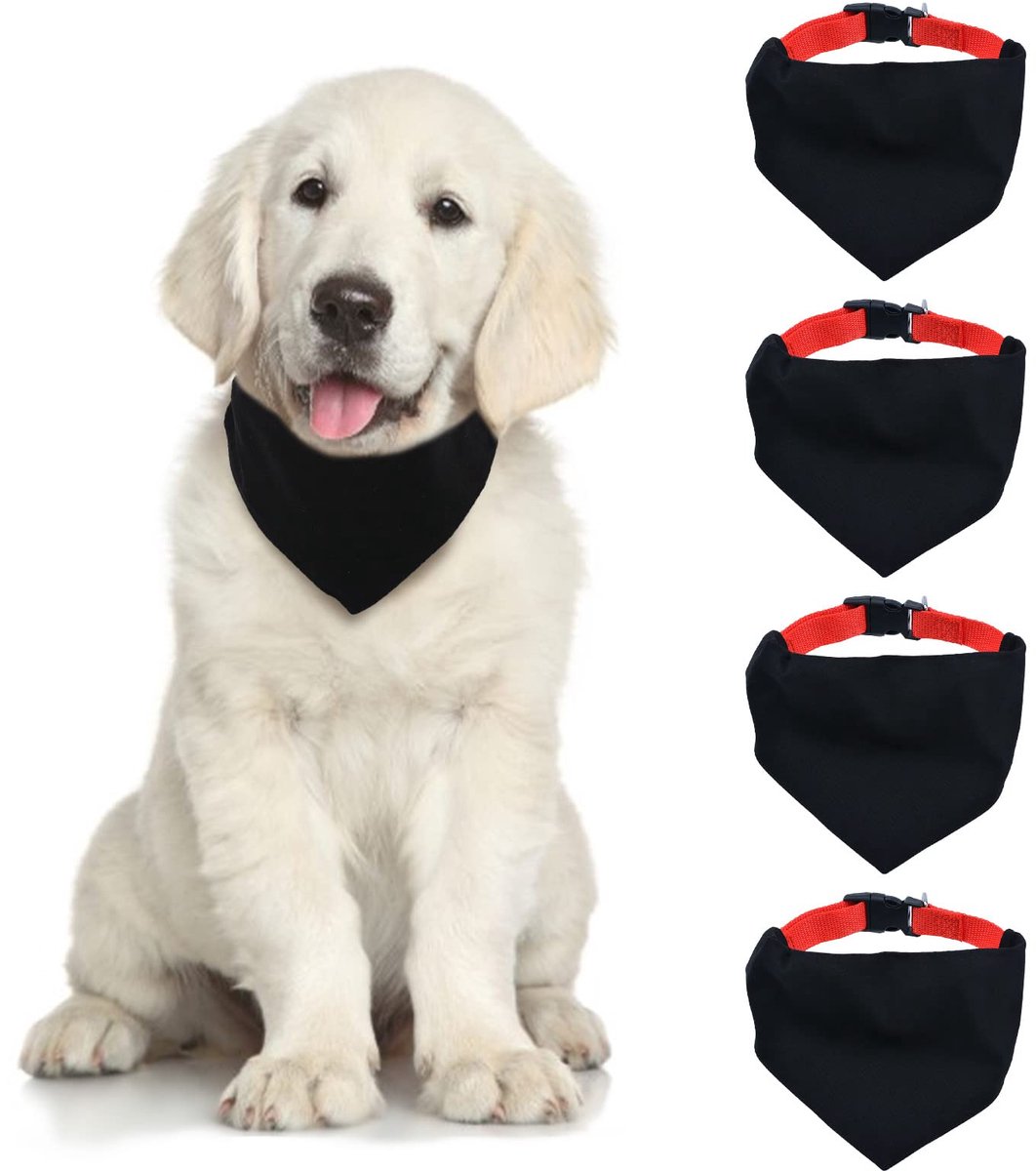 Dailygoods - Set van 4 Hondenbandana's en Kraag - Verstelbaar en Snelsluiting voor Kleine en Middelgrote Honden