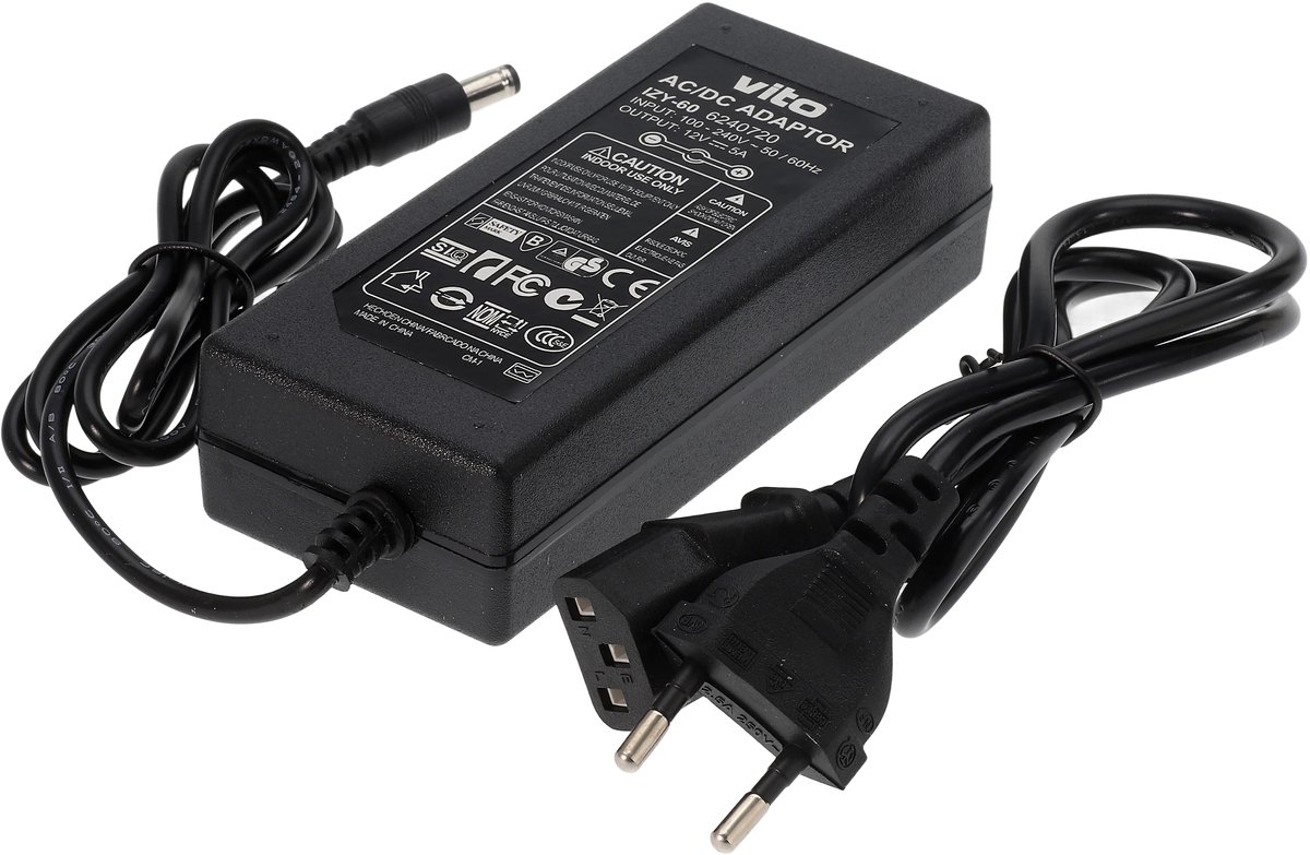 VITO Izy - LED Transformator 12V 60W 5A - Spatwaterdicht - IP44 - LED Strip Voeding 12V