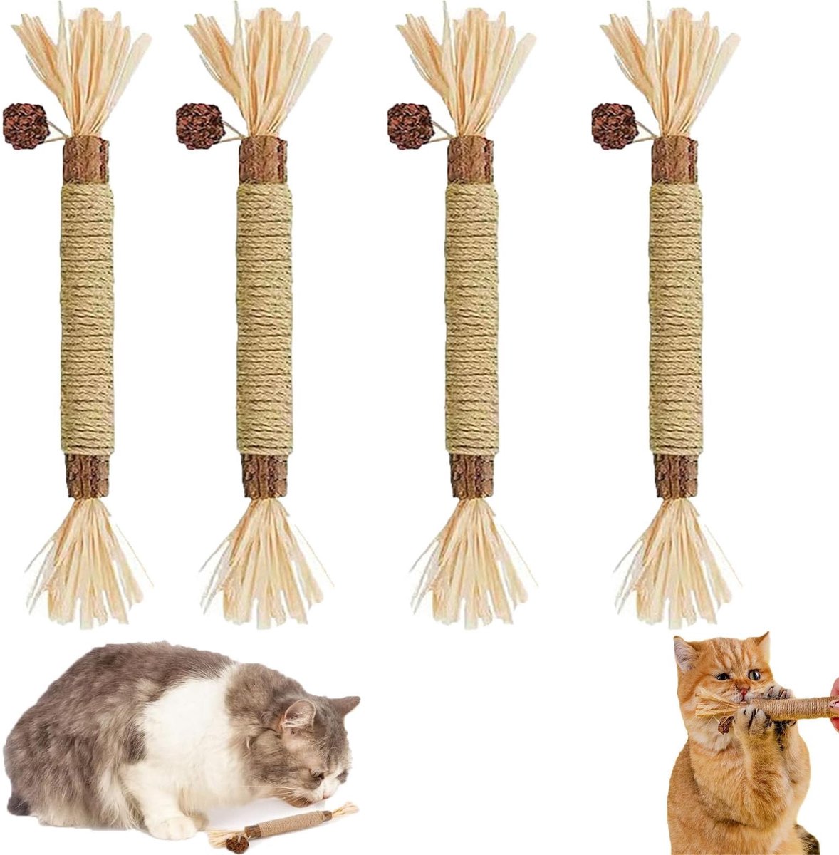 Dailygoods- Silvervine Sticks 4 Stuks - Natuurlijke Matatabi Kauwsticks - Tandverzorging - Kattenkauwspeelgoed - Stressverlichting - 22,5 cm - Kauwspeelgoed