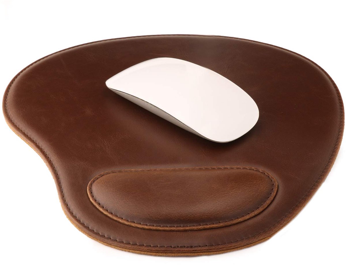 Dailygoods - Lederen Ovalen Muismat met Polsteun - Donkerbruin