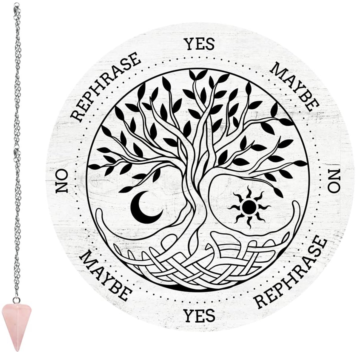 Dailygoods - Levensboom pendelplank - Wenshengel - Houten waarzeggerij - 7,9 cm - Rozenkwa