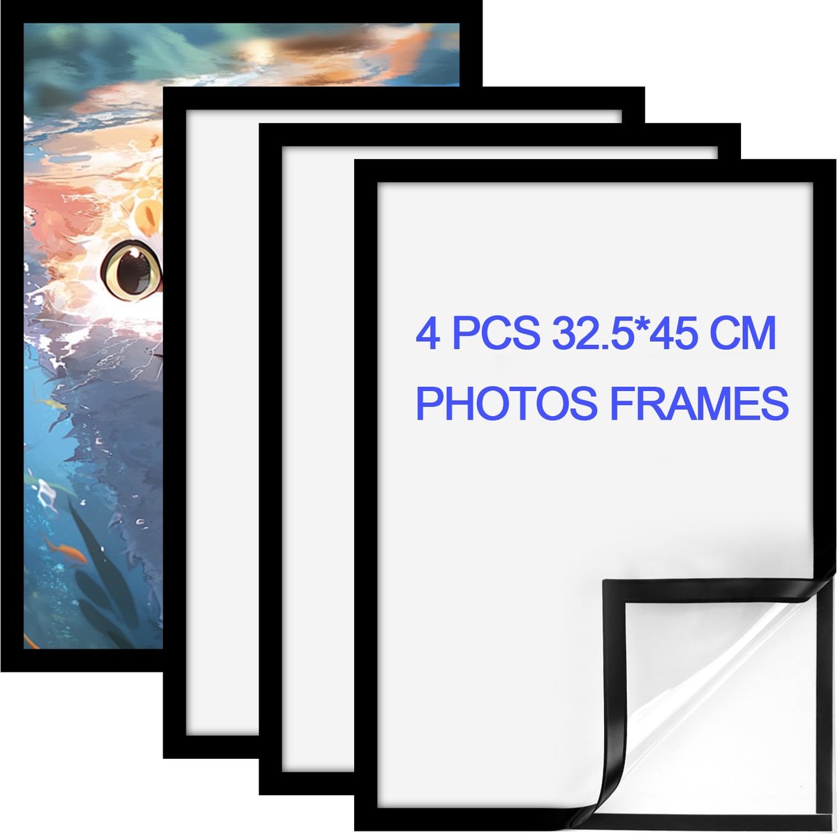 Dailygoods - 4pcs Magnetische Fotolijsten Zelfklevend 42 x 29.5cm (Zwart)