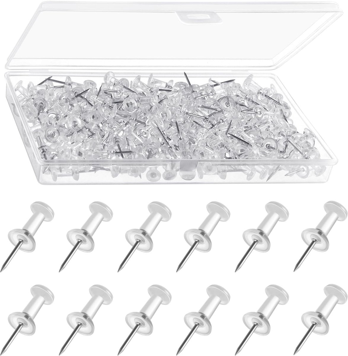 Dailygoods- Push-pins 200 stuks - Doorzichtige Tekenpennen - Opbergdoos - Veilig Ontwerp - Robuust en Duurzaam - Klein Formaat - Spelden