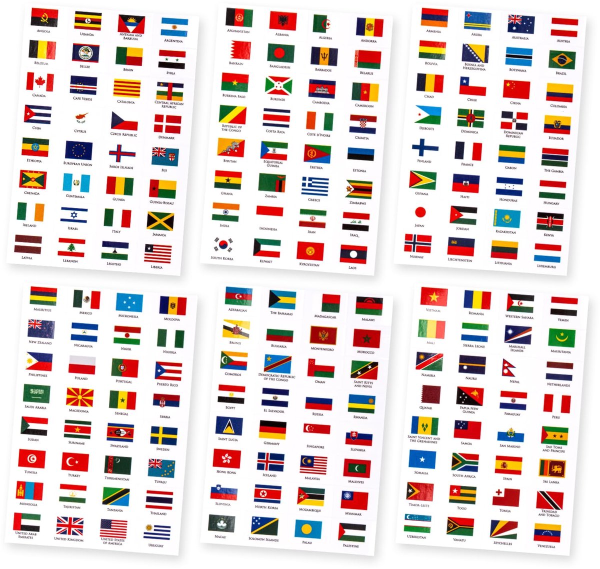Dailygoods- Vlagstickers Set van 192 Stuks - Wereldvlagstickers - Decoratie - Paspoortstickers - Stickervellen - Hoogwaardige Kwaliteit - Stickers