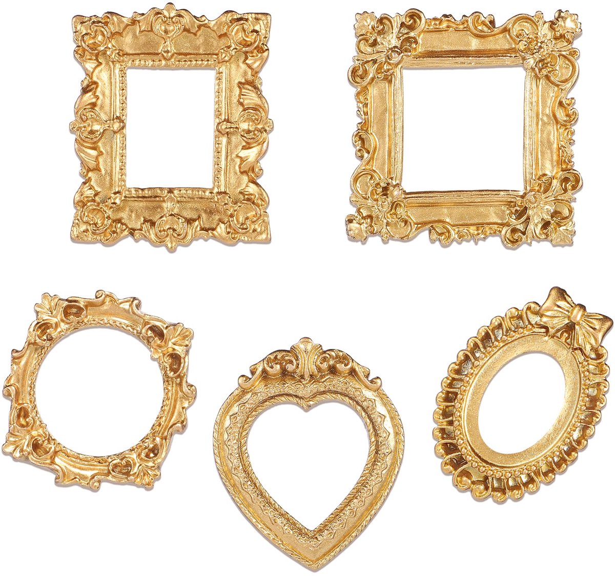 Dailygoods - Mini-Fotolijsten Set van 5 - Vintage Gouden Barok Fotolijsten voor Wanddecoratie