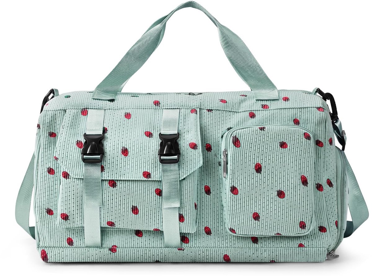Dailygoods - Flintronic Corduroy Aardbei Reistas - Grote Sporttas met Schoenenvak en Natte Zak, Groen