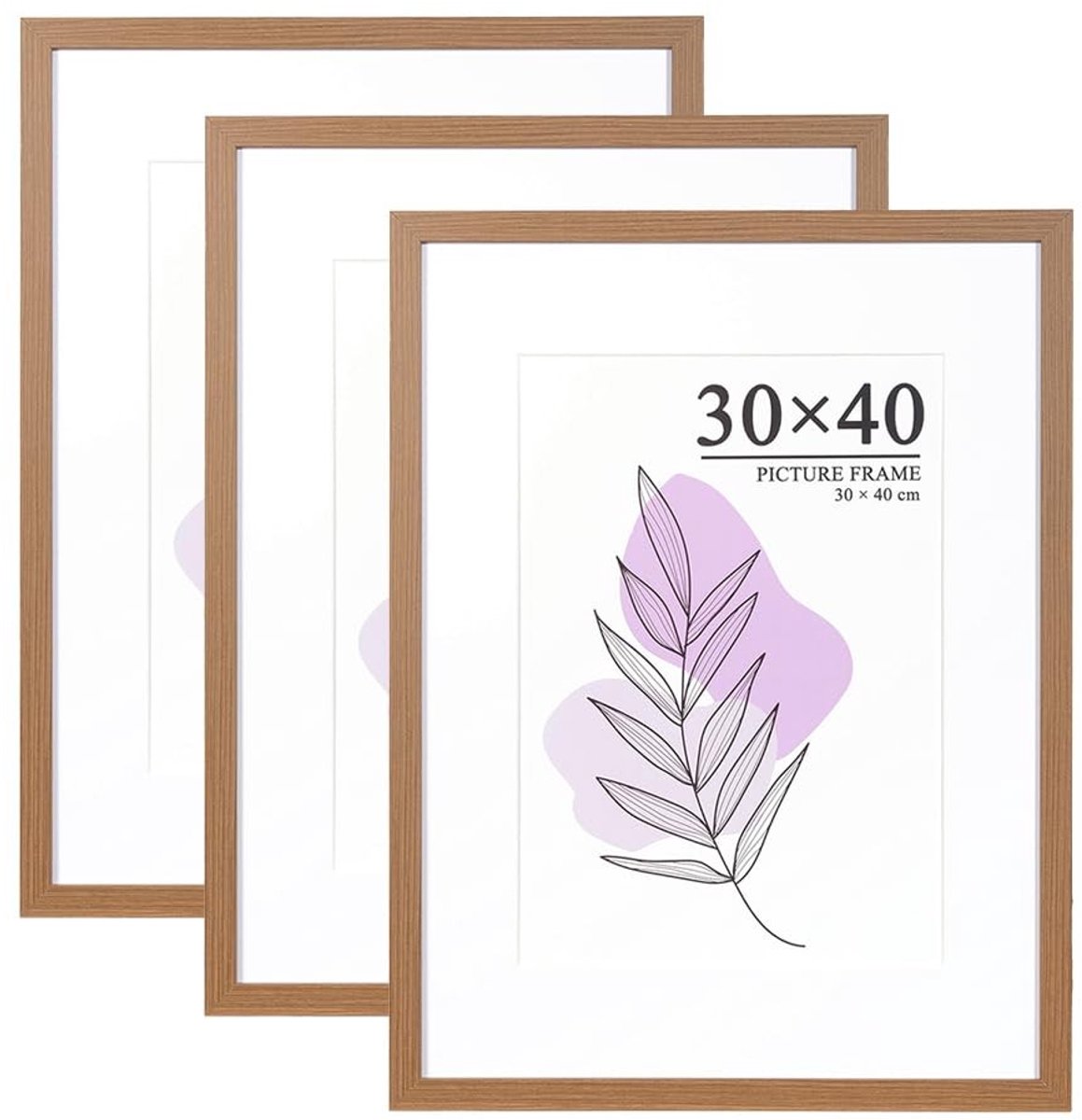 Dailygoods - Bruine Fotolijst 30x40cm met Mount - Set van 3 met Acrylglas