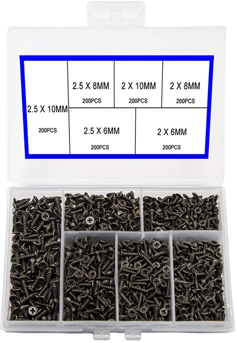 Dailygoods - Kleine Schroeven Set met Platkop - 1200 Stuks Multifunctionele DIY Hardware