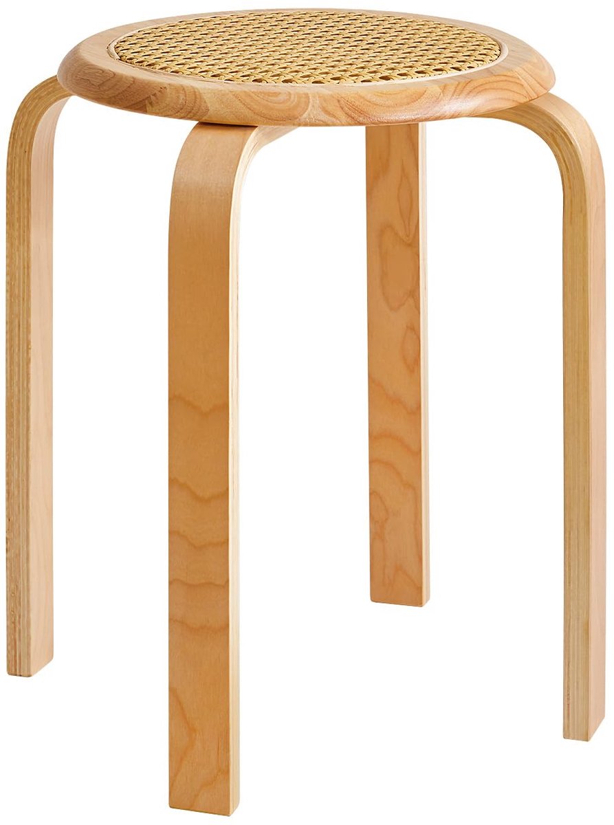 Dailygoods - Rattanstool - Massief Houten Hocker voor Thuis en Tuin