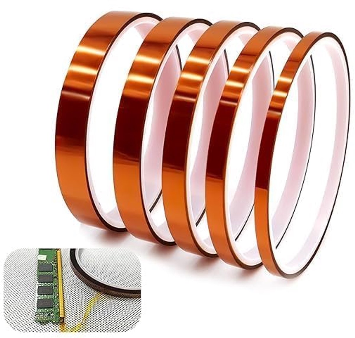 Dailygoods - Kapton Tape Set van 5 - Hittebestendige Polyimide Tape