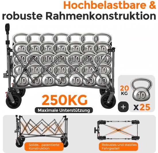 HAUSS SPOLE Tuinkar - Opvouwbaar 300 L 120 x 57,5 x 44 cm - Staal En 600D Oxford - Blauwgrijs - Voor Strand Camping En Boodschappen van hauss-spole — afbeelding 3