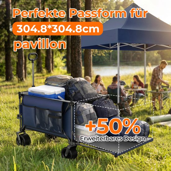 HAUSS SPOLE Tuinkar - 140 cm, 300 L, Met Uitschuifbare Achterklep - Staal - Blauwgrijs - Opvouwbaar voor Tuin, Strand en Kamperen van hauss-spole — afbeelding 3