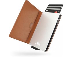 SnelShoppen - STEALTH Wallet - Slimme Minimalistische Aluminium RFID/NFC Blocking Kaart Houder - Lichtgewicht Pop-up Portemonnee met Crazy Horse Leder