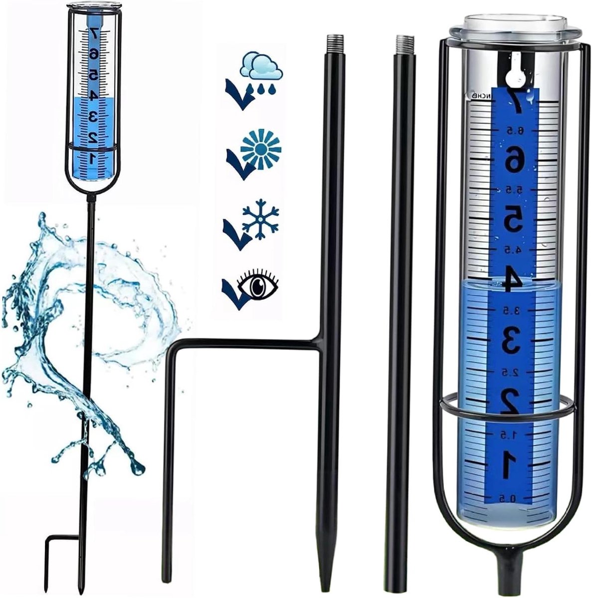 Regenmeter Buiten - Regenmeter Tuin - Tuin Water Meten - Verstelbare Hoogte - 73 cm - Transparant Zwart