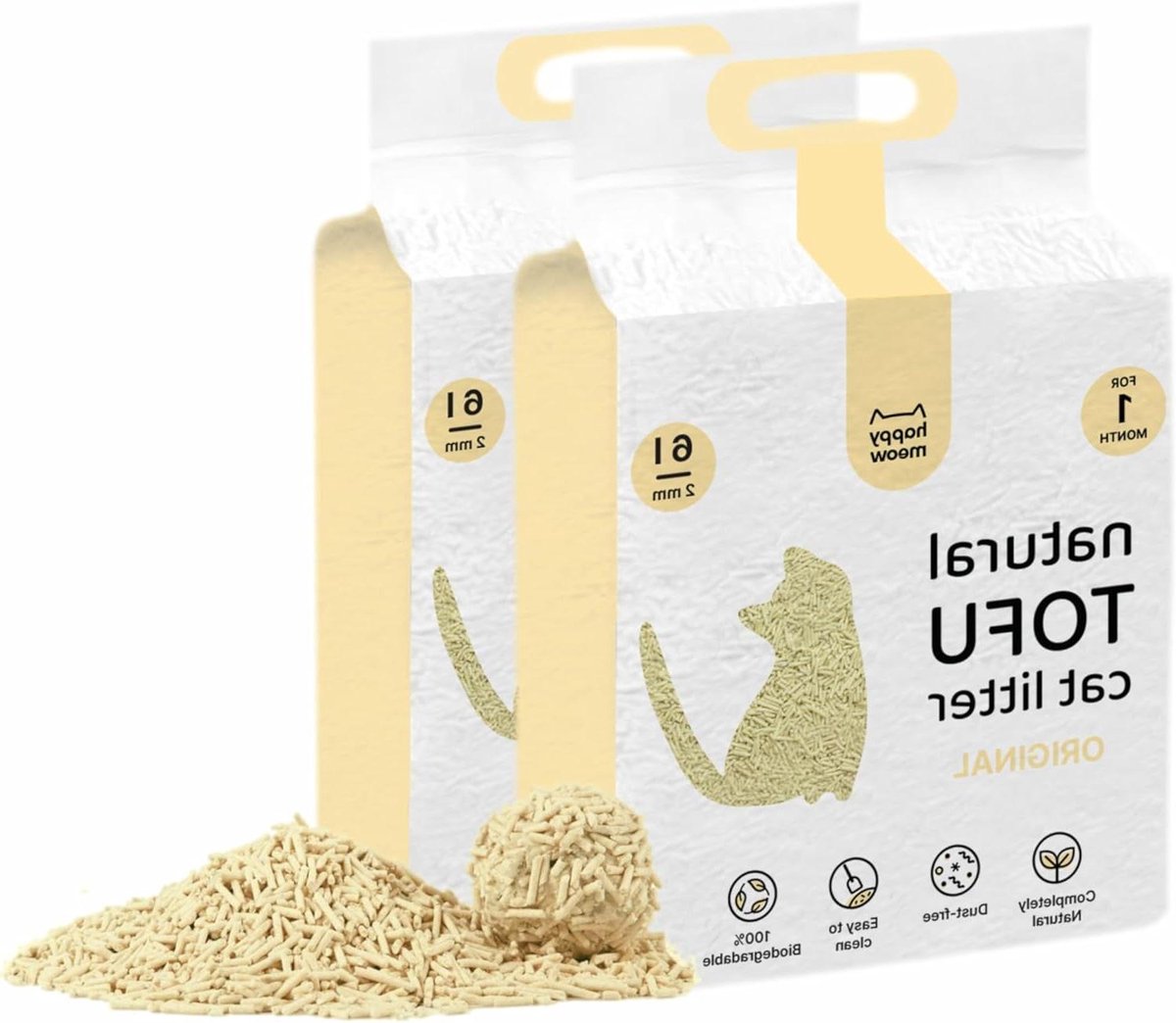 Kattenbakvulling Tofu - Plantaardige Kattenbakvulling - Geur Neutraliseren - Direct Klontvormend - 2 x 6L - Niet gespecificeerd