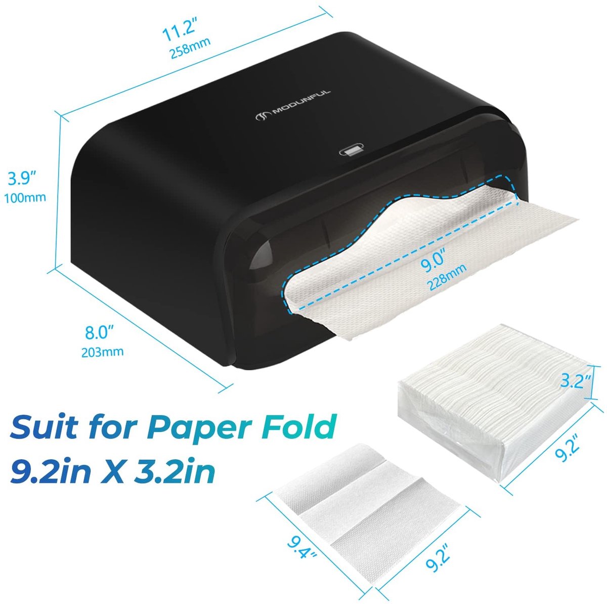 SnelShoppen - Wandgemonteerde Papieren Handdoekhouder - Multifunctionele Dispenser voor Papieren Handdoeken - Zwart ABS Kunststof - 20,3 x 10,0 cm - I